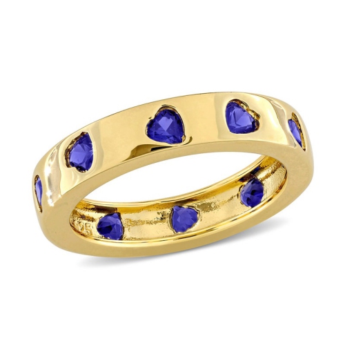 GEM AND HARMONY  1.50 Carat (Ctw) Lab-Created Blue Sapphire Heart Ring Band In Sterling Silver In Yellow
