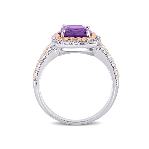 1.45 Carat Amethyst and Diamond Accent Halo Ring in Sterling Silver
