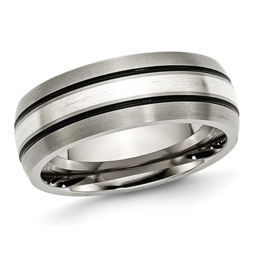 GEM AND HARMONY  Mens 8MM Titanium Wedding Band Ring With Sterling Inlay In Silver