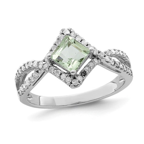 GEM AND HARMONY  1/2 Carat (Ctw) Quartz Ring In Sterling Silver With Diamonds In Green