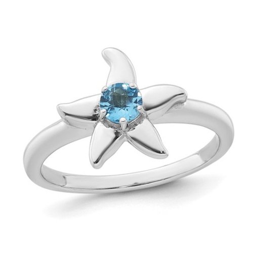 GEM AND HARMONY  1/4 Carat (Ctw) Topaz Starfish Ring In Sterling Silver In Blue