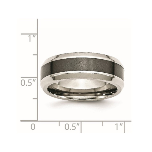 Mens Stainless Steel Wedding Band Ring with Brushed Black Ceramic Center