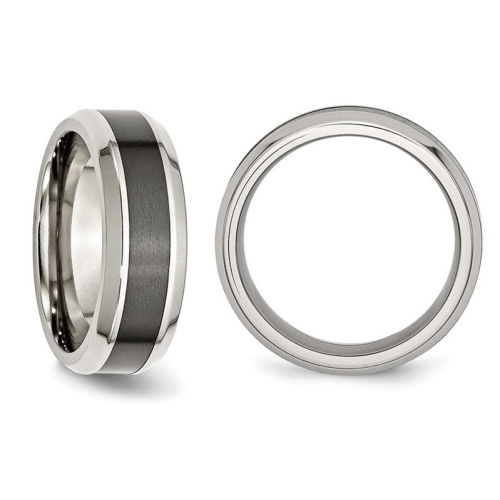 Mens Stainless Steel Wedding Band Ring with Brushed Black Ceramic Center