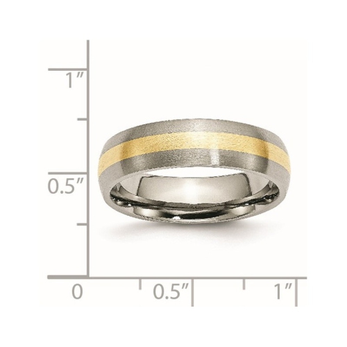 Mens 6mm Titanium Wedding Band Ring with 14K Gold Inlay