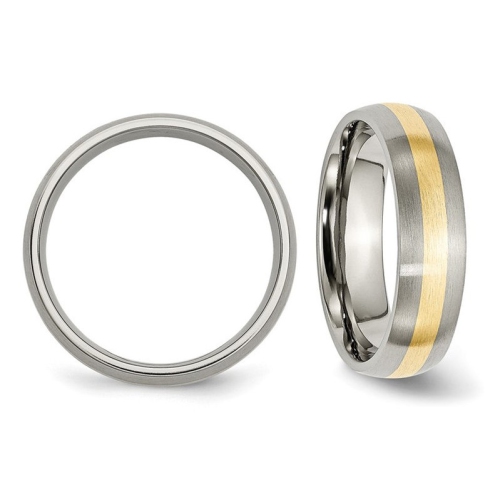 Mens 6mm Titanium Wedding Band Ring with 14K Gold Inlay