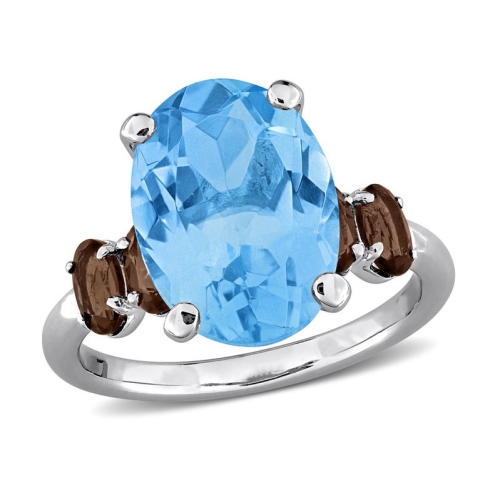GEM AND HARMONY  8.33 Carat (Ctw) Topaz And Smokey Quartz Ring In Sterling Silver In Sky Blue