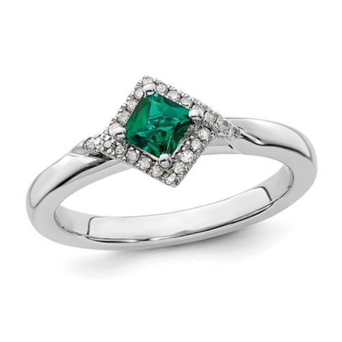 GEM AND HARMONY  2/5 Carat (Ctw) Lab-Created Emerald Ring In Sterling With Accent Diamonds In Silver