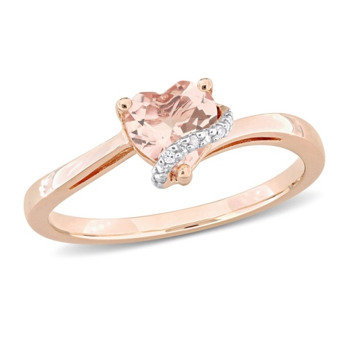 GEM AND HARMONY  3/5 Carat (Ctw) Morganite Heart Promise Ring With Accent Diamonds In Rose Plated Sterling In Silver