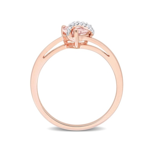 3/5 Carat Morganite Heart Promise Ring with Accent Diamonds in Rose Plated Sterling Silver