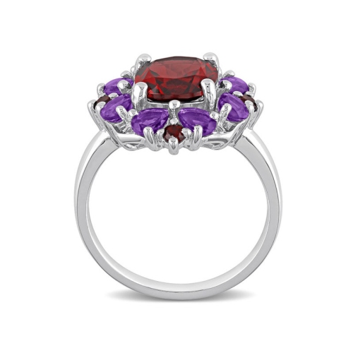 4.44 Carat Garnet and Afrikan Amethyst Halo Ring in Sterling Silver