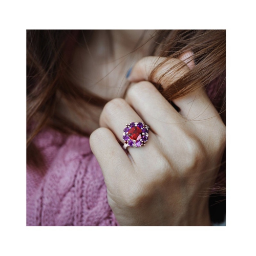 4.44 Carat Garnet and Afrikan Amethyst Halo Ring in Sterling Silver