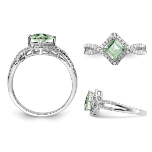 1/2 Carat Green Quartz Ring in Sterling Silver with Diamonds