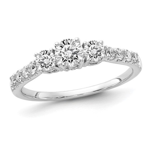 GEM AND HARMONY  3/4 Carat (Ctw Vs, D-E-F) Lab Grown Diamond Three Stone Engagement Ring In 14K Gold In White