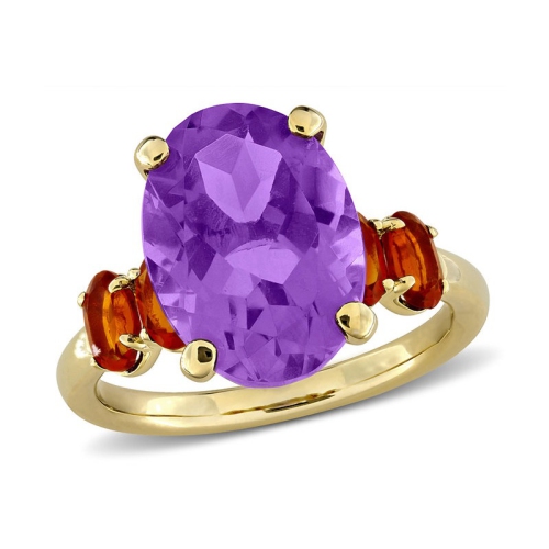 Bague 6.00&nbsp;carat, améthyste et citrine orange Madère, argent sterling plaqué jaune