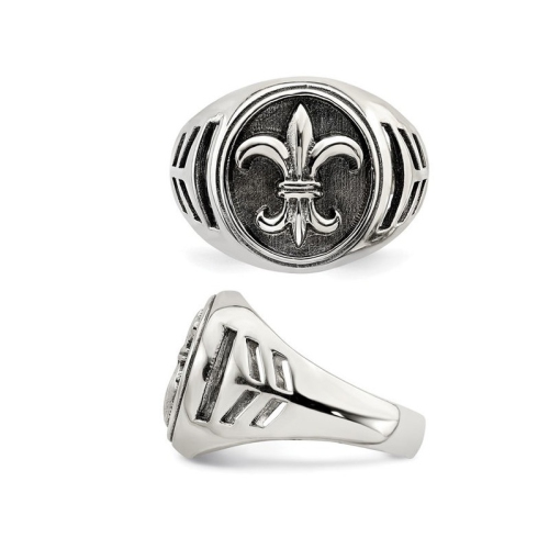 Mens Fleur De Lis Ring in Antiqued Sterling Silver