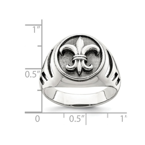 Mens Fleur De Lis Ring in Antiqued Sterling Silver