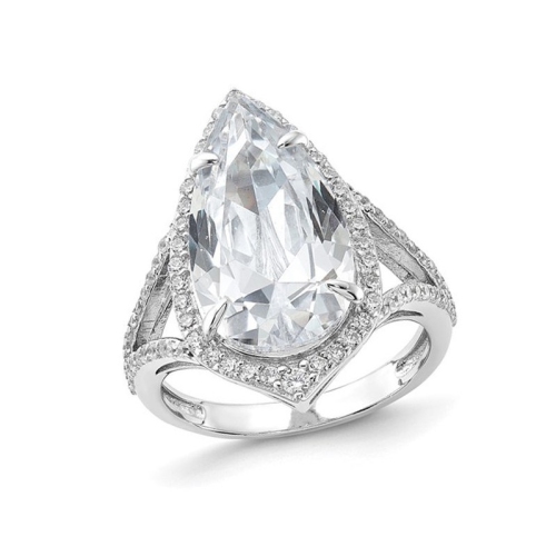 GEM AND HARMONY  Sterling Cubic Zirconia (Cz) Polished Teardrop Ring In Silver