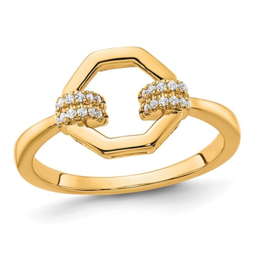 GEM AND HARMONY  1/10 Carat (Ctw) Diamond Geometric Octogon Ring In 14K Gold (Size 7) In Yellow