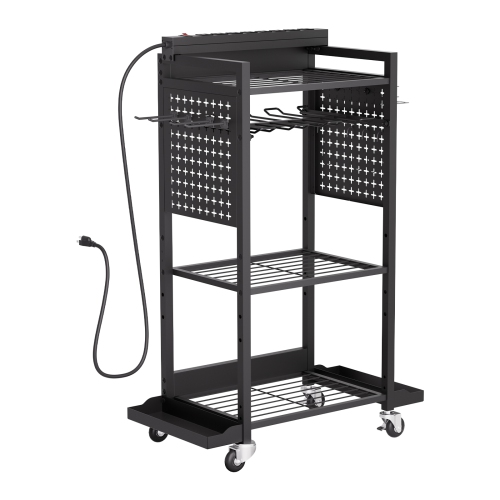 VEVOR 4-tier Tool Organizer Cart with Charging Station, 8 AC Outlet, Floor Stand Rolling Drill Holder and Tool Battery Storage Rack on Wheels, Garage