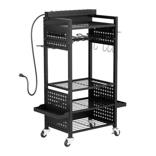 VEVOR 5-tier Tool Organizer Cart with Charging Station, 8 AC Outlet, Floor Stand Rolling Drill Holder and Tool Battery Storage Rack on Wheels, Garage