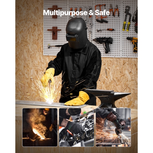VEVOR 9 oz Flame Resistant Welding Jacket, Heavy Duty Split Cowhide Leather Sleeves. FR Pure Cotton Body, Heat-Resistant Welding Safety Jacket for