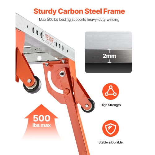 VEVOR 44" x 21" Foldable Welding Table, 500LBS Capacity Welding Workbench with 4-Level Adjustable Height,Carbon Steel Work Bench with 6 Tool Slots &