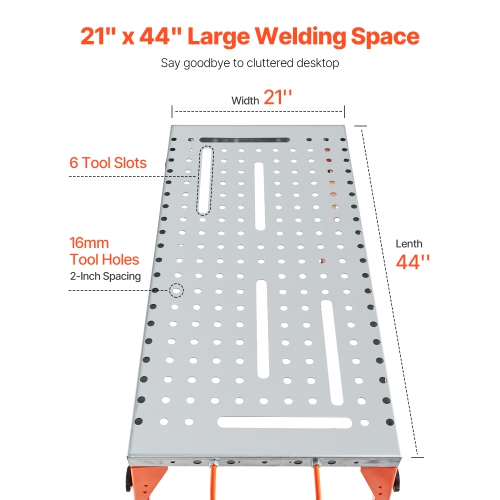 VEVOR 44" x 21" Foldable Welding Table, 500LBS Capacity Welding Workbench with 4-Level Adjustable Height,Carbon Steel Work Bench with 6 Tool Slots &