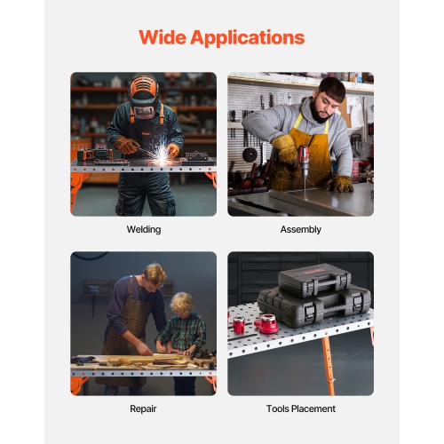 VEVOR 44" x 21" Foldable Welding Table, 500LBS Capacity Welding Workbench with 4-Level Adjustable Height,Carbon Steel Work Bench with 6 Tool Slots &