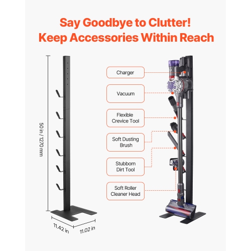 VEVOR 6 Hooks Vacuum Stand,Compatible With Dyson V6 V7 V8 V10 V11 V15,Stable Holder for Dyson DC30 DC31 DC34 DC35 DC58 DC59 DC62 D74 Cordless Upright