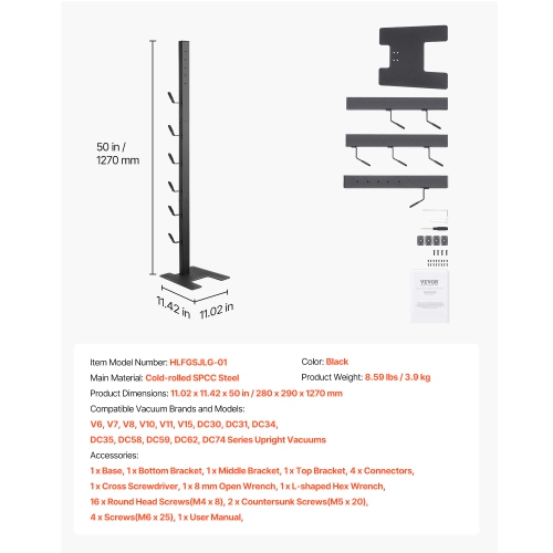 VEVOR 6 Hooks Vacuum Stand,Compatible With Dyson V6 V7 V8 V10 V11 V15,Stable Holder for Dyson DC30 DC31 DC34 DC35 DC58 DC59 DC62 D74 Cordless Upright