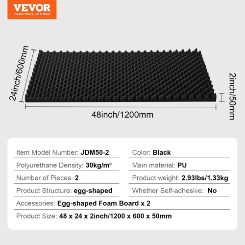 VEVOR 2 Pack Acoustic Foam Panels, 48 x 24 x 2 inches, Egg Designed Soundproof Wall Panels,Fire-Resistant Acoustic Panels,Sound Dampening Absorbing