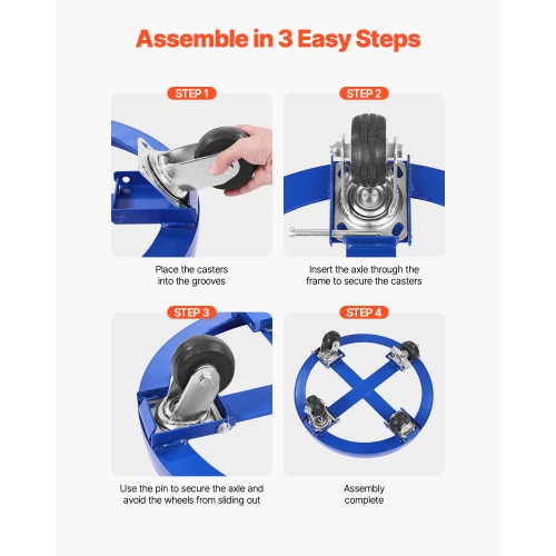 VEVOR 55 Gallon Drum Dolly, 2000 lbs Capacity, Barrel Dolly with Cross Braces and 4 Swivel Caster Wheels, Non Tipping Hand Truck Capacity Dollies for