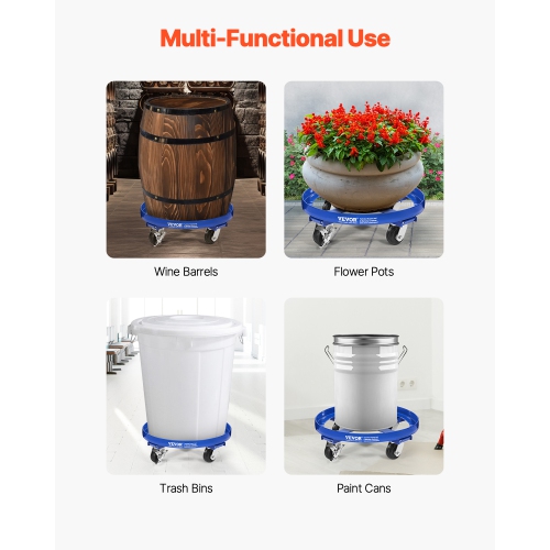 VEVOR 55 Gallon Drum Dolly, 2000 lbs Capacity, Barrel Dolly with Cross Braces and 4 Swivel Caster Wheels, Non Tipping Hand Truck Capacity Dollies for