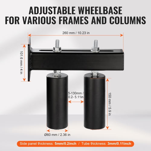 VEVOR 6” Sliding Gate Kit, Rolling Gate Hardware Kit with T-Bracket, Universal Adjustable Sliding Gate Rollers, Heavy Duty Black Sliding Gate Guide