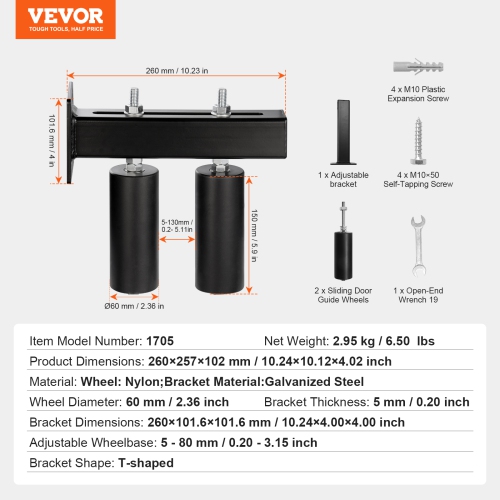 VEVOR 6” Sliding Gate Kit, Rolling Gate Hardware Kit with T-Bracket, Universal Adjustable Sliding Gate Rollers, Heavy Duty Black Sliding Gate Guide