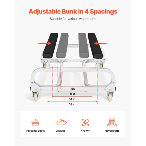 VEVOR 1300 lbs Capacity Watercraft PWC Dolly,Jet Ski Stand PWC Cart for Moving Watercraft, Adjustable Bunks with 4 Casters & 2 Brakes,Jet Ski Cart
