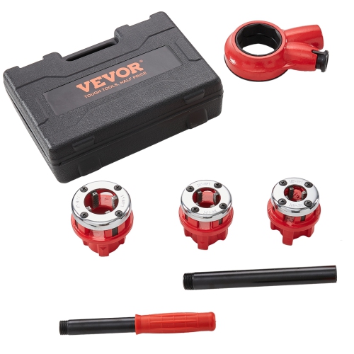 VEVOR 1/2" NPT Ratchet Pipe Threader Kit, 3/4" NPT, 1" NPT Manual Ratcheting Pipe Threader, Portable Pipe Threading Tool Set with 3PCS NPT