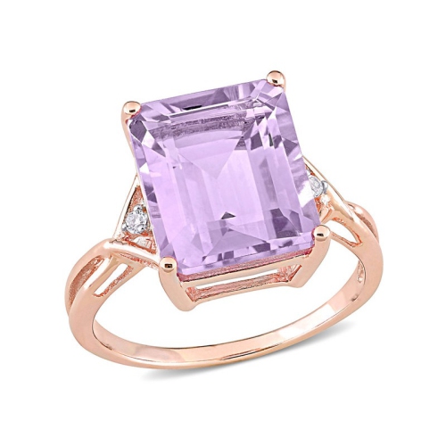 GEM AND HARMONY  5.91 Carat (Ctw) Emerald Cut Rose De France Ring In Rose Sterling In Silver