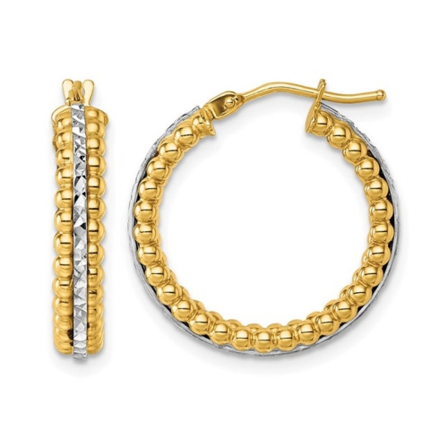 GEM AND HARMONY  14K And White Gold Beaded Hoop Earrings In Yellow