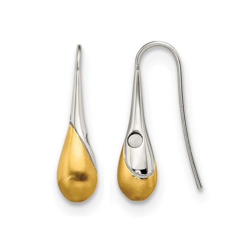 Stainless Steel Brushed and Polished Yellow Plated Drop Earrings