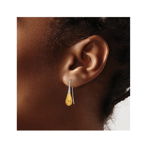 Stainless Steel Brushed and Polished Yellow Plated Drop Earrings