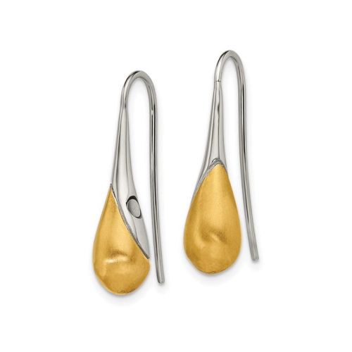 Stainless Steel Brushed and Polished Yellow Plated Drop Earrings