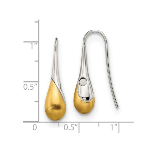 Stainless Steel Brushed and Polished Yellow Plated Drop Earrings