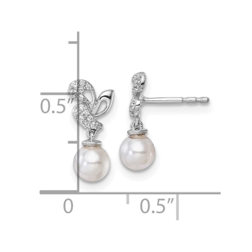 14K White Gold Freshwater Cultured Pearl 5-6mm Dangle Earrings with Diamonds