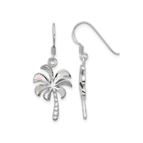 GEM AND HARMONY  Mother Of Pearl Palm Tree Charm Earrings In Sterling In Silver