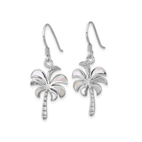 Mother of Pearl Palm Tree Charm Earrings in Sterling Silver