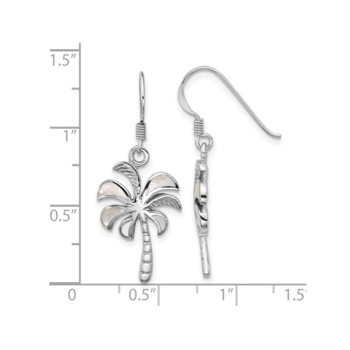 Mother of Pearl Palm Tree Charm Earrings in Sterling Silver
