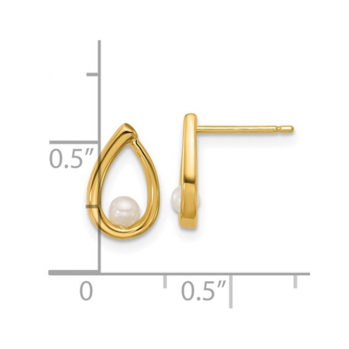 14K Yellow Gold Freshwater Cultured White Pearl Drop Earrings