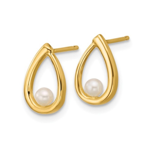 14K Yellow Gold Freshwater Cultured White Pearl Drop Earrings