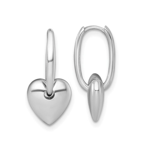 14K White Gold Puffed Heart Hoop Earrings